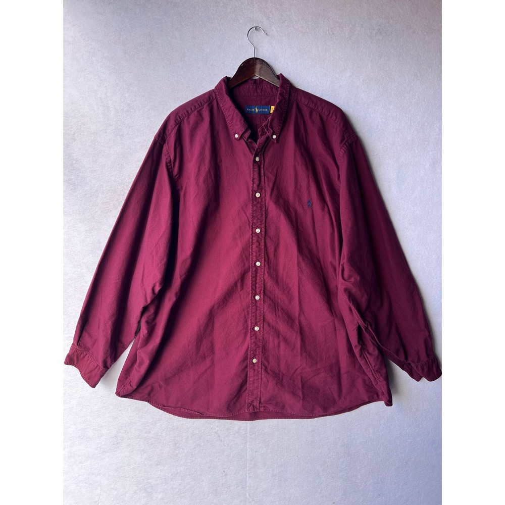Polo Ralph Lauren Mens 3XB Burgundy Cotton Twill Button Down Shirt Long Sleeve